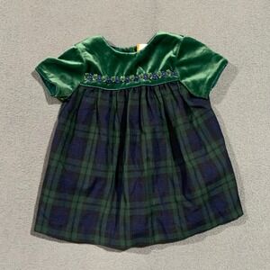 Carters Baby Girls 12M Green Velvet Black Watch Plaid Dark Fairy Dark Academia